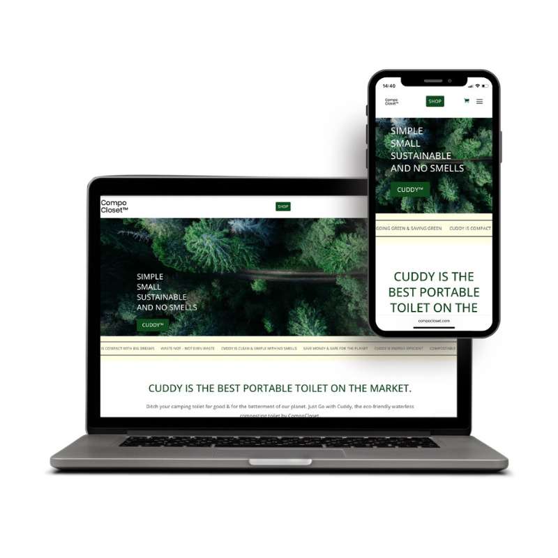 Webdesign Cuddy Komposttoilette Online Shop erstellt von Søskendesign in Ingelheim Ansicht mobil und Desktop