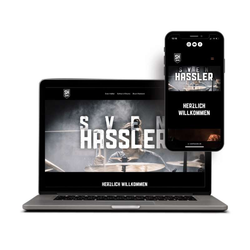 Webdesign Webseite für cSchlagzeuger, Musiker und Schlagzeuglehrer erstellt von Søskendesign in Ingelheim Ansicht mobil und Desktop